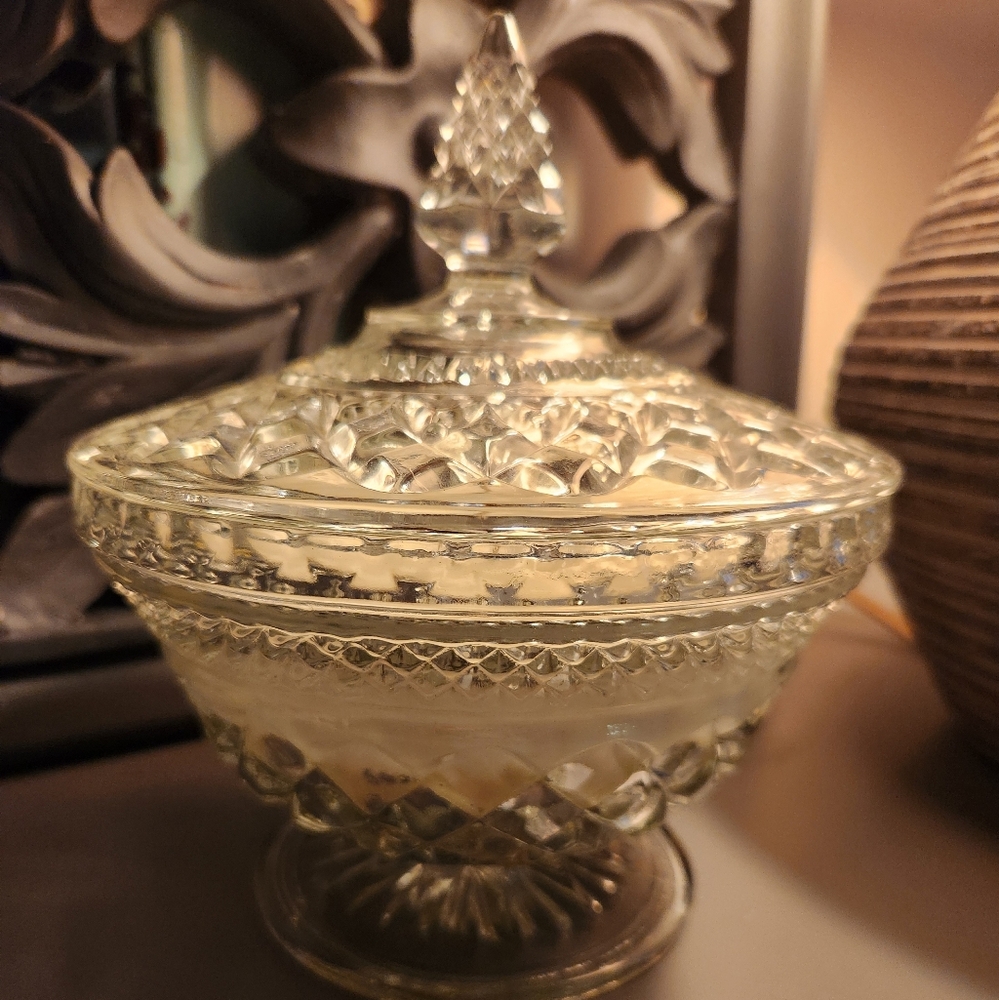 Elegant Crystal Candy Dish with Candle Inside Apple Dumpling Scented